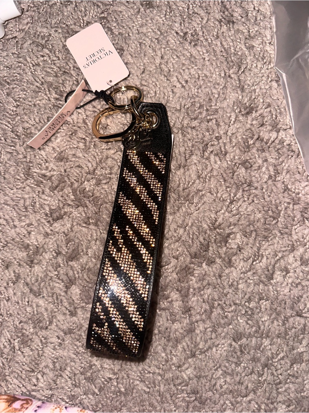 Victoria's Secret Black & Gold Wristlet Keychain Strap zebra 🦓🖤🤎